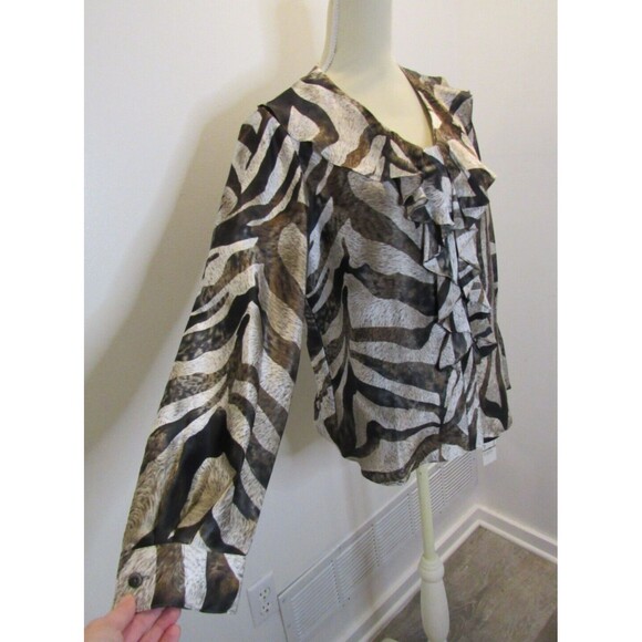 Anne Klein Suit 100% Silk Womens Size 12 Animal Abstract Print Blouse Ruffle VTG - Picture 2 of 11